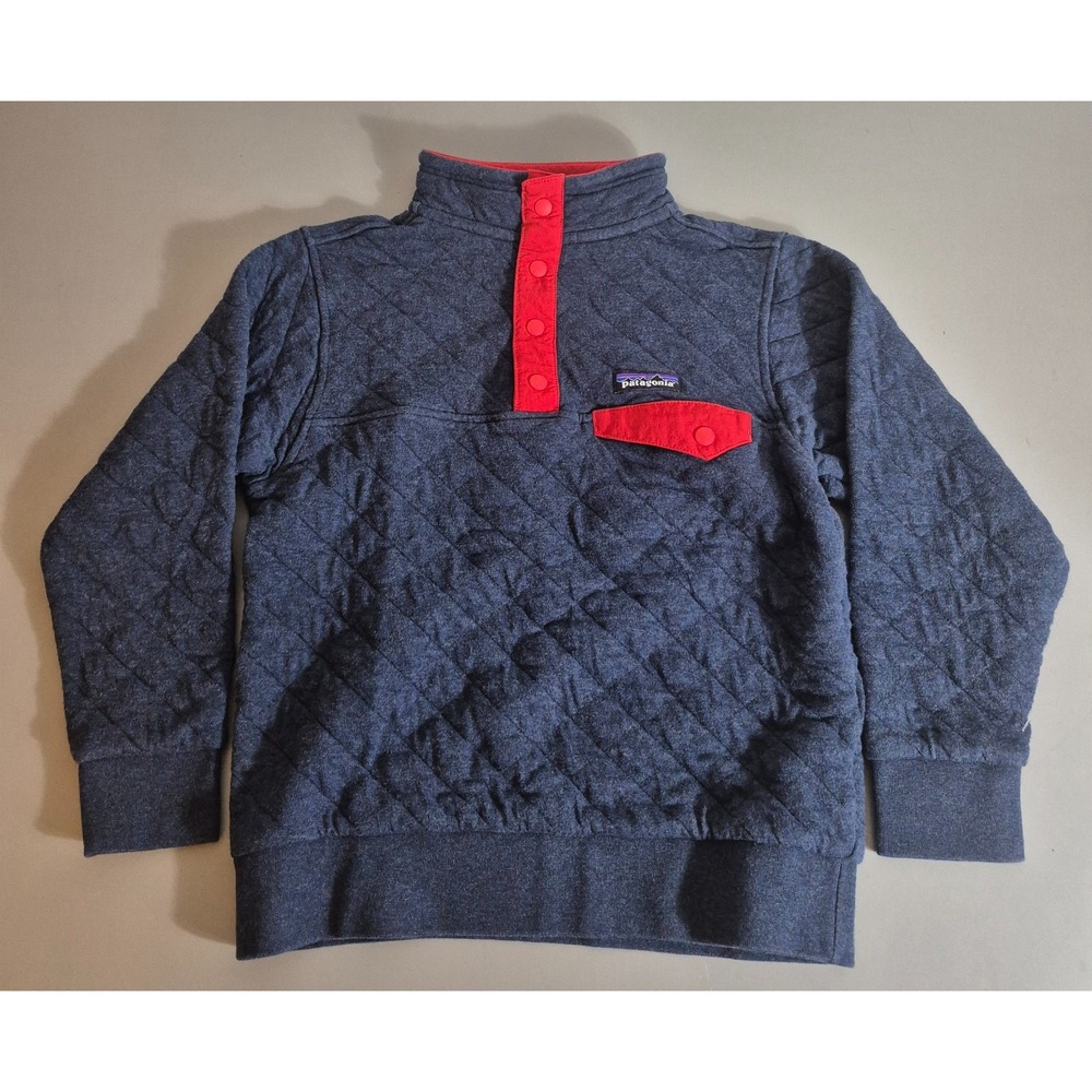 Patagonia Kids Quilted Snap-T Pullover Organic Cotton Blue Red Medium 65050